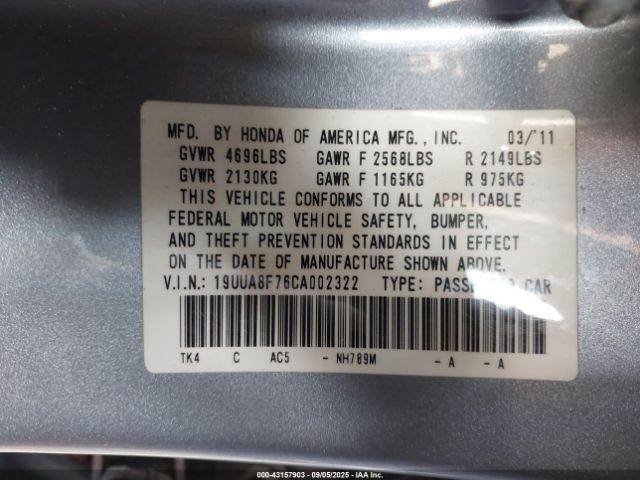 2012 ACURA TL 19UUA8F76CA002322 Photo 8
