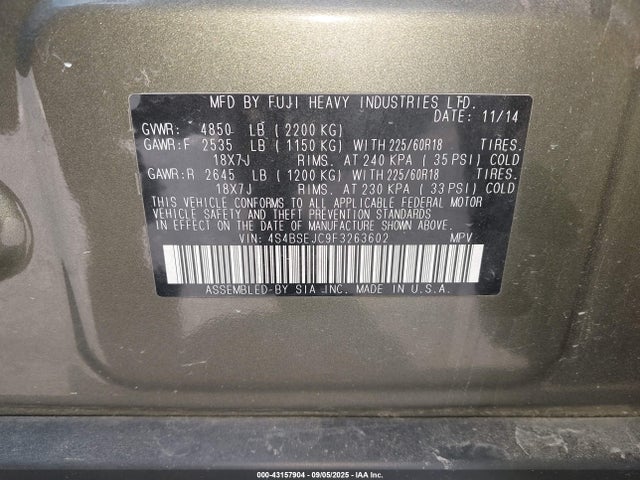 Subaru 3.6l u4 2015 4S4BSEJC9F3263602 Image 9