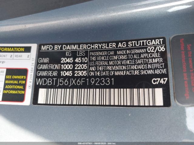 2006 MERCEDES-BENZ CLK 350 WDBTJ56JX6F192331 Photo 8