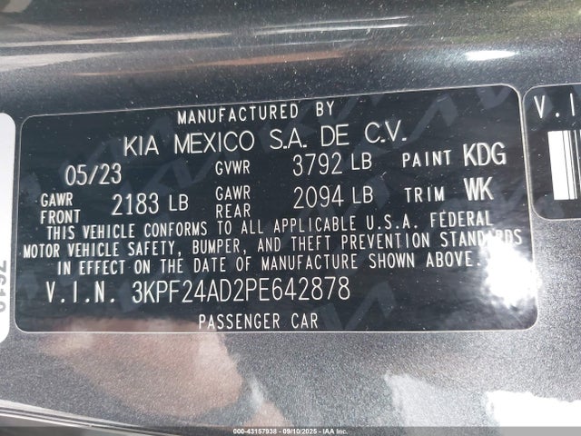Aukcja sprzedaży 2023 Kia Forte Lxs, vin: 3KPF24AD2PE642878, numer aukcji: 43157938