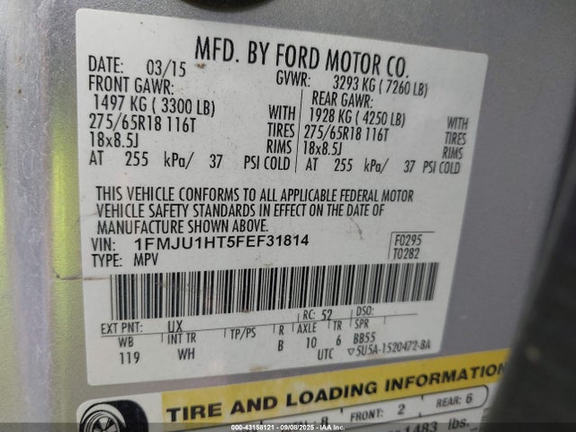 Ford Expedition 2015 1FMJU1HT5FEF31814 Image 9