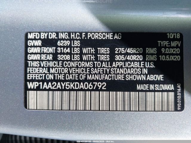 2019 PORSCHE CAYENNE WP1AA2AY5KDA06792 Photo 8