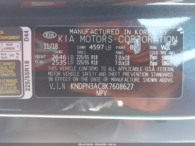 KNDPN3AC8K7608627 KIA Sportage Ex