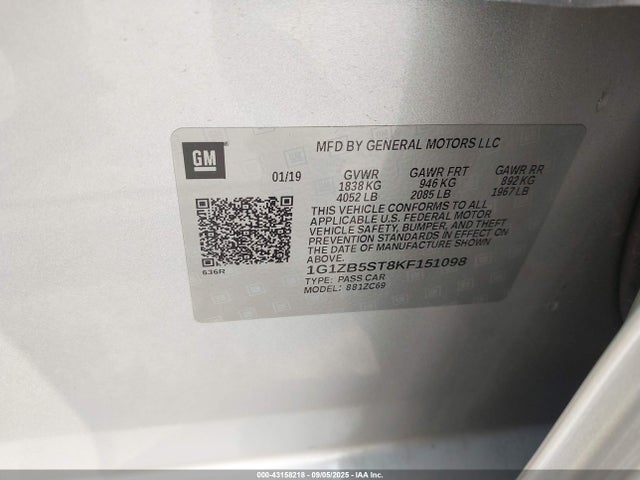1G1ZB5ST8KF151098 Chevrolet lfv - direct injection, variable valve timing, gen 1