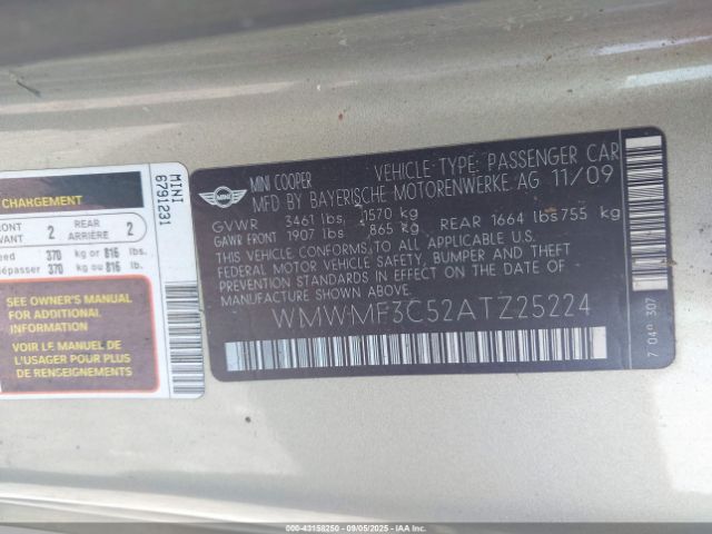 2010 MINI COOPER WMWMF3C52ATZ25224 Photo 8