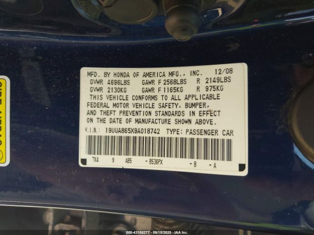 2009 ACURA TL 19UUA865X9A018742 Photo 8