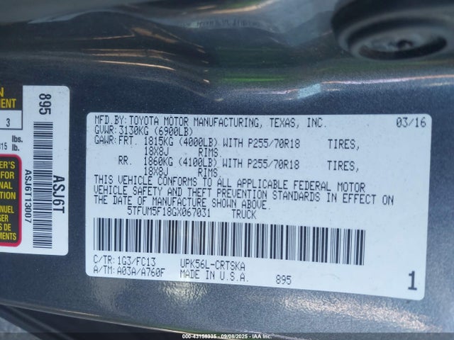 Toyota 1ur-fe 2016 5TFUM5F18GX067031 Image 9