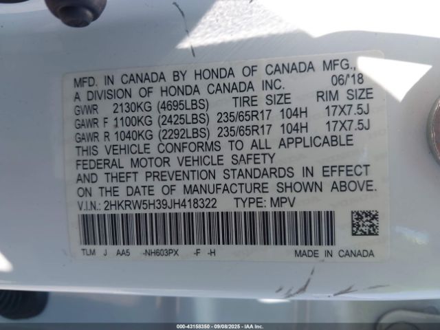 2018 HONDA CR-V 2HKRW5H39JH418322 Photo 8