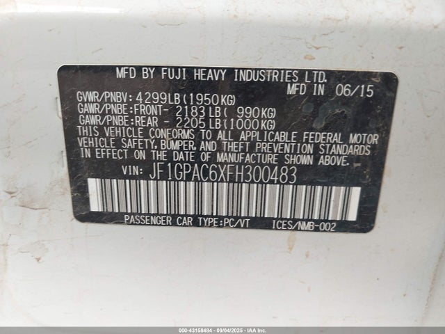 JF1GPAC6XFH300483 Subaru 2.0l na