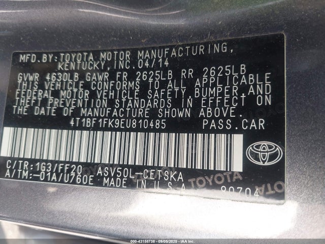 Toyota 2ar-fe 2014 4T1BF1FK9EU810485 Image 9