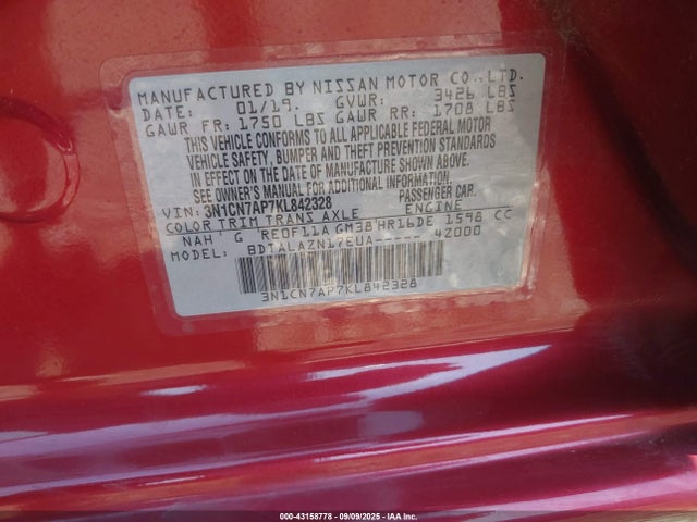 3N1CN7AP7KL842328 Nissan 2019