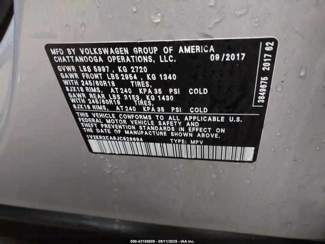 1V2KR2CA5JC528694 Volkswagen Atlas 3.6l V6 Se