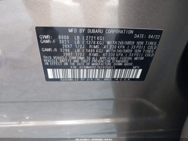 2022 SUBARU ASCENT 4S4WMARD7N3438851 Photo 8