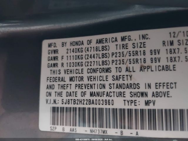 2011 ACURA RDX 5J8TB2H22BA003960 Photo 8