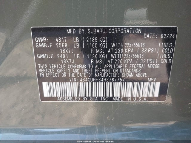 4S4GUHF64R3767757 Subaru na