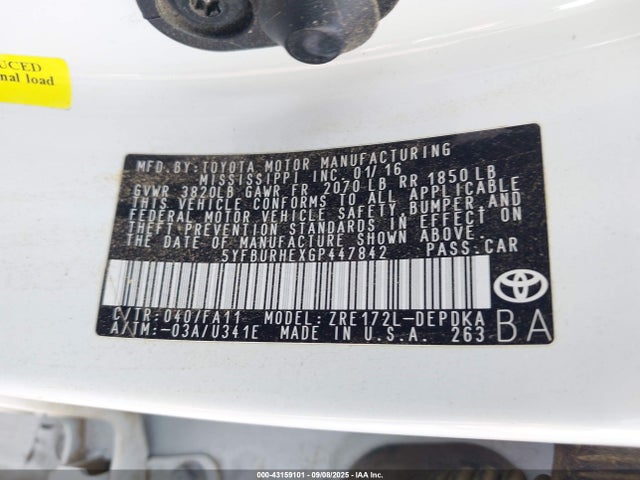 Toyota COROLLA L 2016 5YFBURHEXGP447842 Image 9