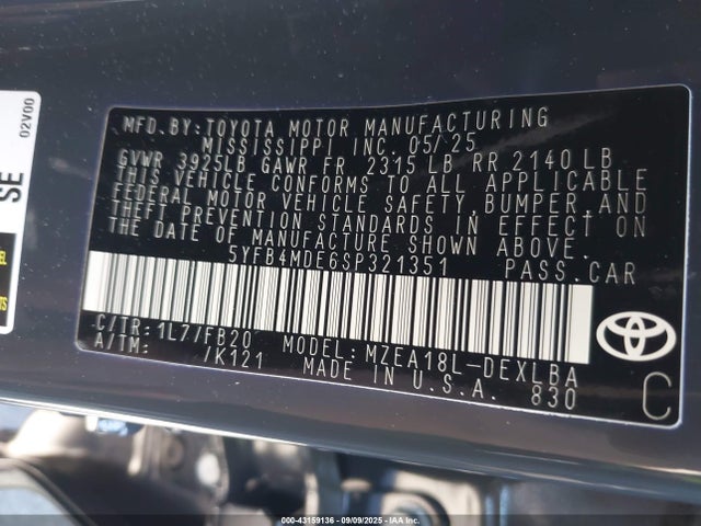 Toyota m20a-fks 2025 5YFB4MDE6SP321351 Image 9