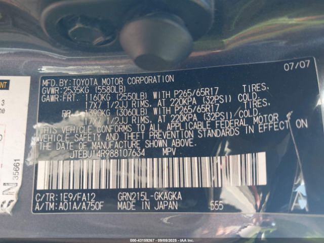 2008 TOYOTA 4RUNNER JTEBU14R988107634 Photo 8