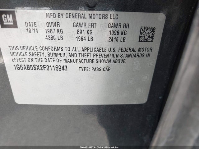 Cadillac ltg 2015 1G6AB5SX2F0116947 Image 9