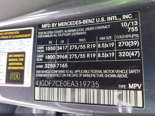 Mercedes-Benz Gl-Class 2014 4JGDF7CE0EA319735 Image 9