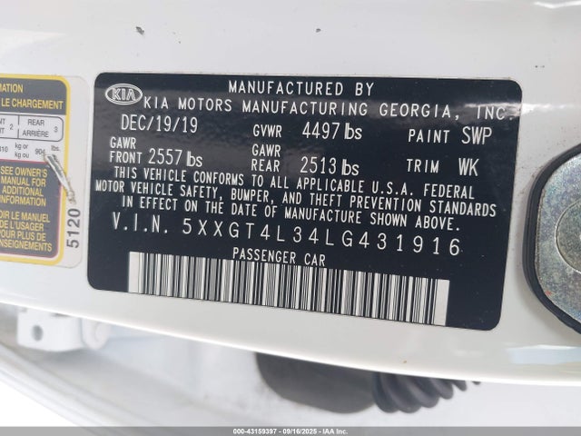 Продаж на аукціоні авто 2020 Kia Optima Lx, vin: 5XXGT4L34LG431916, номер лоту: 43159397
