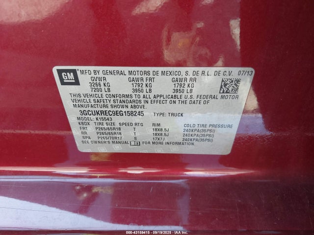 3GCUKREC9EG158245 Chevrolet l83 - vvt, afm (active fuel management), aluminum