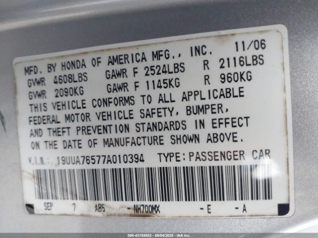 2007 ACURA TL 19UUA76577A010394 Photo 8