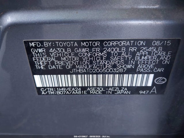 JTHBA1D20G5003287 Lexus 8ar-fts