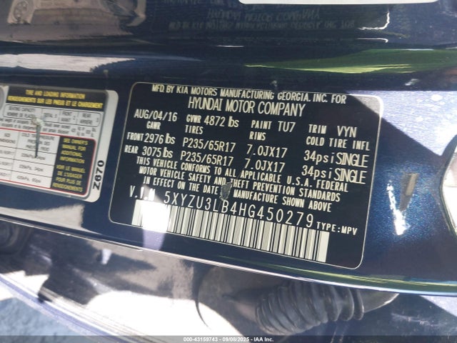 5XYZU3LB4HG450279 Hyundai gdi theta ii