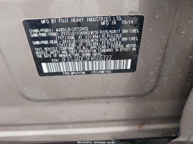 Subaru 2.5na u5 2015 JF2SJADC3FH505722 Image 9