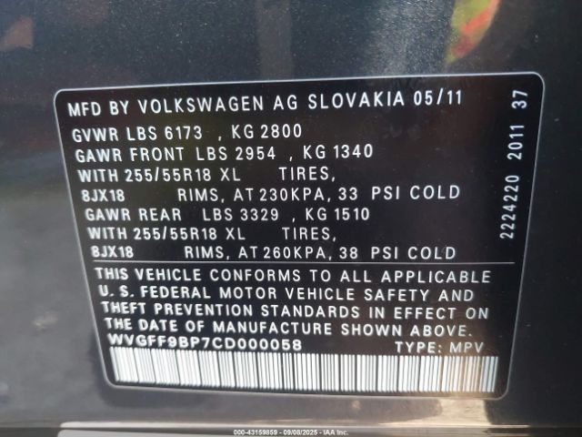 2012 VOLKSWAGEN TOUAREG WVGFF9BP7CD000058 Photo 8