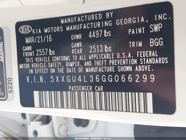 2016 KIA OPTIMA 5XXGU4L36GG066299 Photo 8