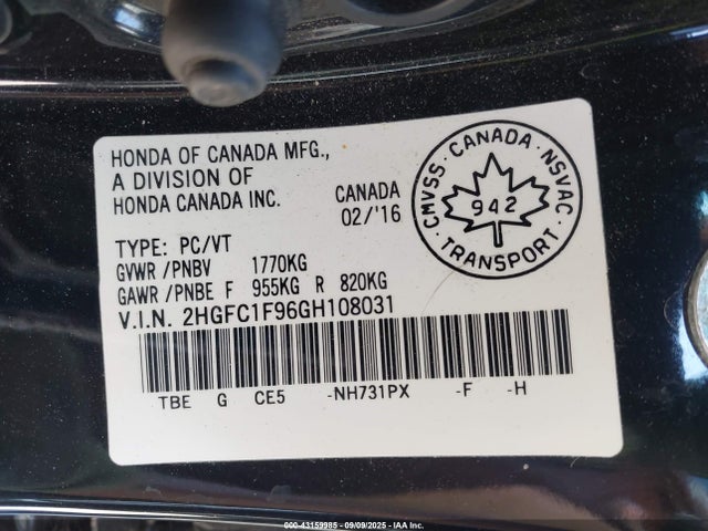 2HGFC1F96GH108031 Honda l15b7