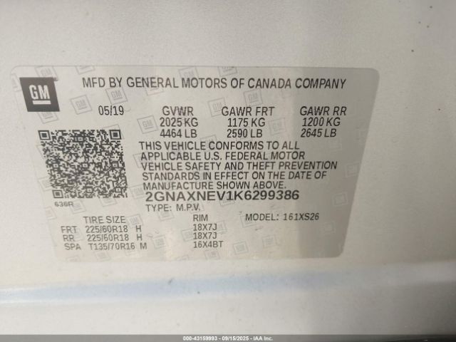 2019 CHEVROLET EQUINOX 2GNAXNEV1K6299386 Photo 8