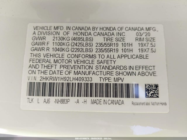 2HKRW1H92LH409333 Honda l15be