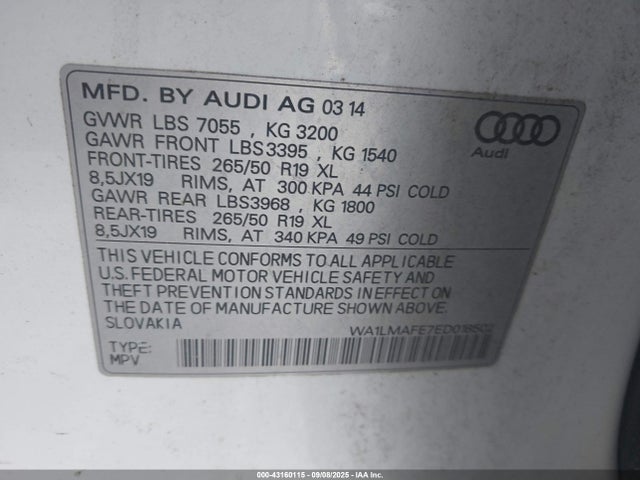 Aukcja sprzedaży 2014 Audi Q7 3.0 Tdi Premium, vin: WA1LMAFE7ED018502, numer aukcji: 43160115