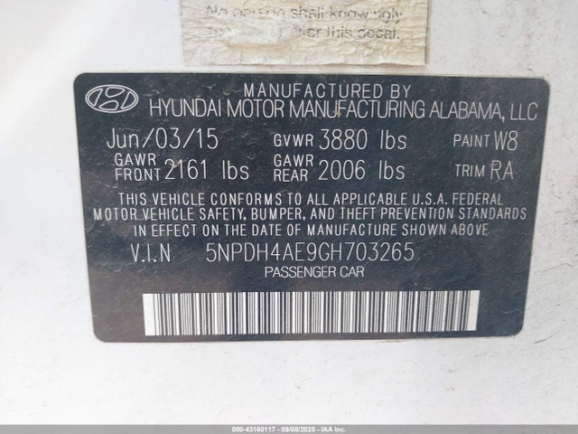 5NPDH4AE9GH703265 Hyundai dohc mpi nu