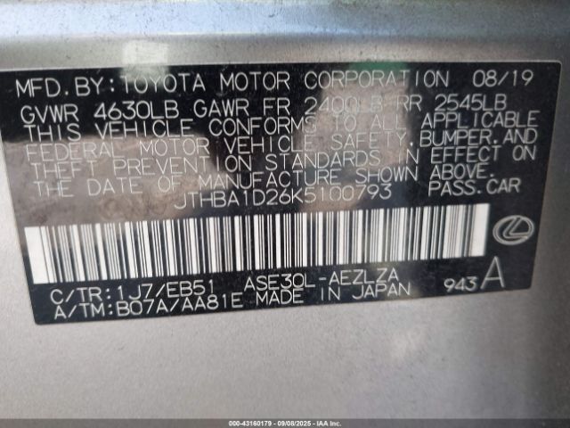 2019 LEXUS IS 300 JTHBA1D26K5100793 Photo 8