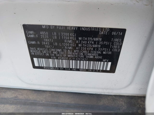 Subaru 3.6l u4 2015 4S4BSEJC1F3201627 Image 9