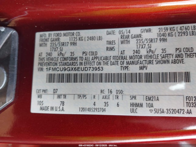 1FMCU9GX6EUD73953 Ford Escape