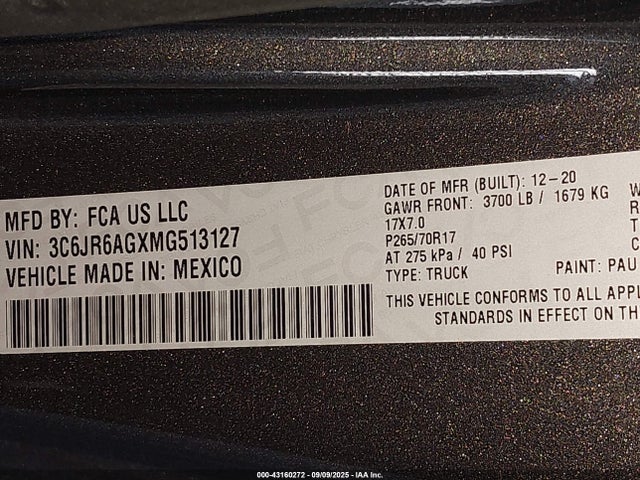 3C6JR6AGXMG513127 RAM 1500