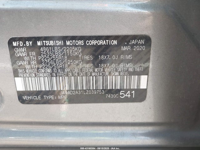 Mitsubishi mivec 2020 JA4AD2A31LZ039753 Image 9