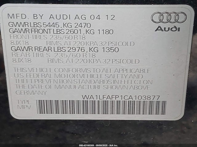 2012 AUDI Q5 WA1LFAFP1CA103877 Photo 8