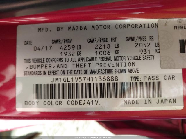 2017 MAZDA MAZDA6 JM1GL1V57H1136888 Photo 8