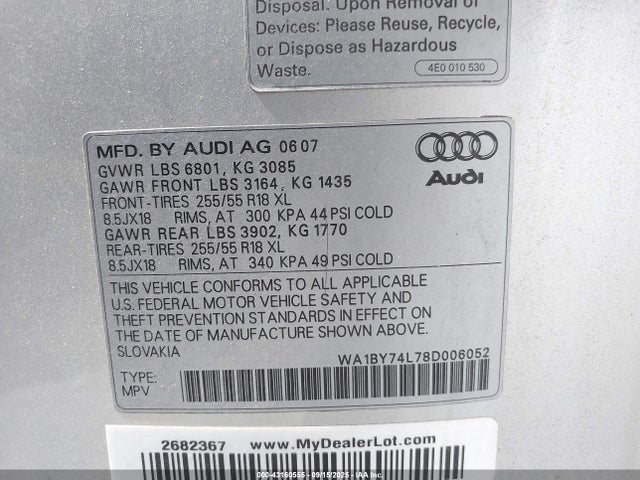 2008 AUDI Q7 WA1BY74L78D006052 Photo 8