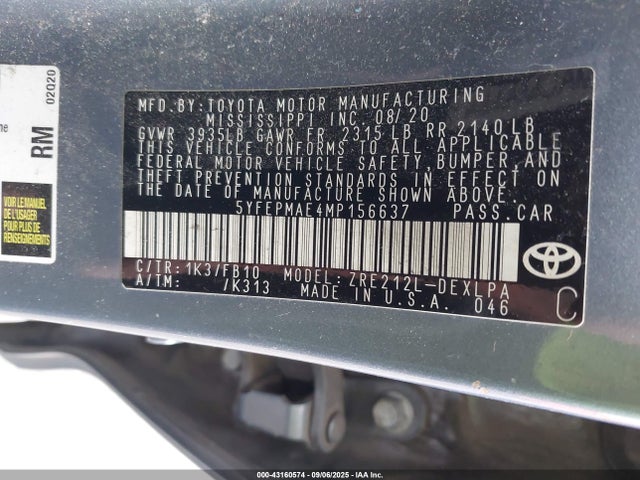 5YFEPMAE4MP156637 Toyota 2zr-fae