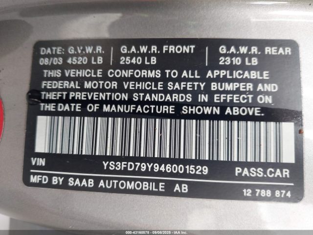 2004 SAAB 9-3 YS3FD79Y946001529 Photo 8