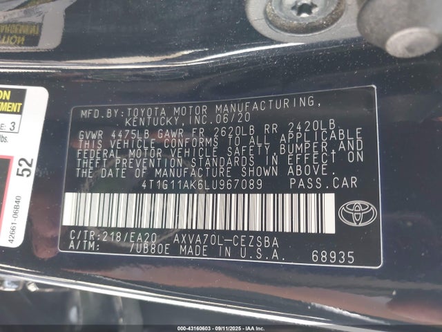 4T1G11AK6LU967089 Toyota a25a-fks