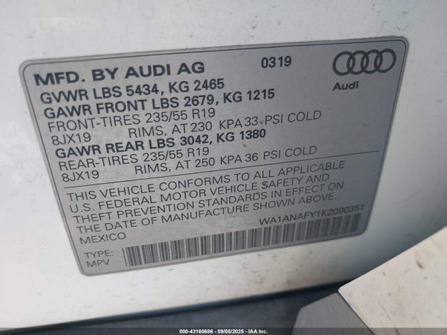 2019 AUDI Q5 WA1ANAFY1K2090351 Photo 8