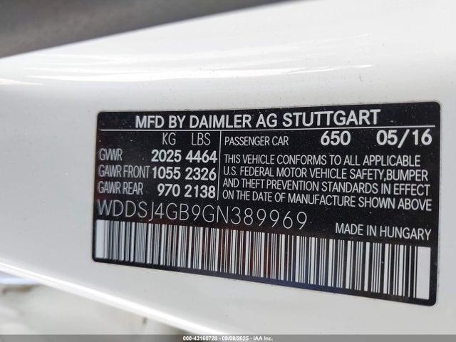 Mercedes-Benz 2016 2016 WDDSJ4GB9GN389969 Image 9